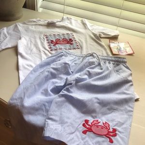 Boys Tee & matching swim shorts.  Crab Appliqué